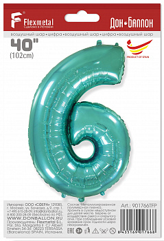 Шар (40''/102 см) Цифра, 6, Тиффани, 1 шт. в уп.