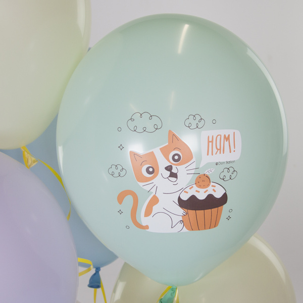 Шар (12''/30 см) Мяу, Лис Ми, Поздравляю, Ассорти, макарунс 6 шт