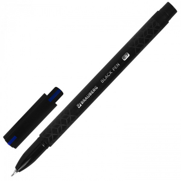 Ручка шариковая масляная BRAUBERG "BLACK PEN", СИНЯЯ, игольчатый узел 0,7 мм, линия письма 0,35 мм, 