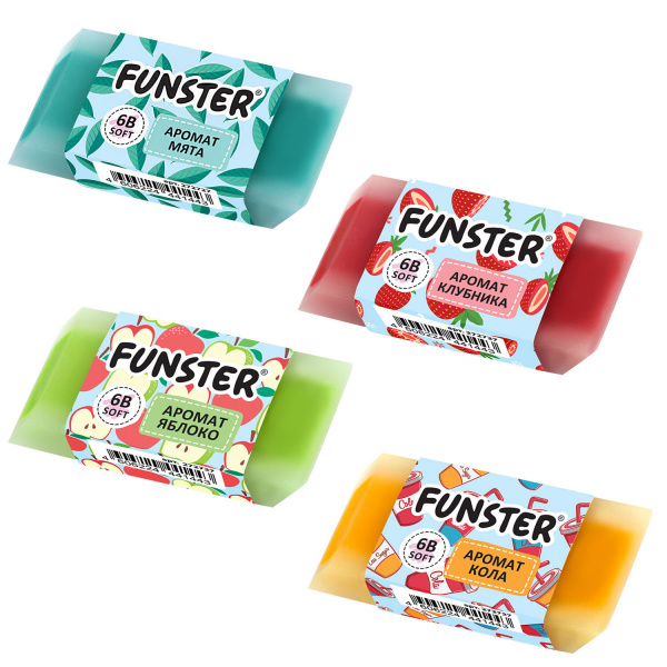 Ластик ароматизированный FUNSTER (ФАНСТЕР) "SWEET", 54х23х10 мм, скошенный, картонный держатель, эко