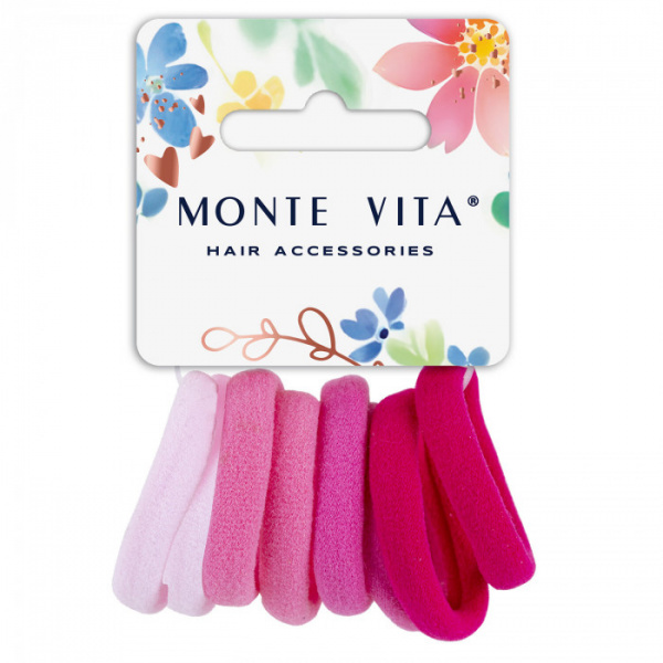 Резинки для волос НАБОР 8 шт., мягкие, medium size, оттенки розового, MONTE VITA, 457048