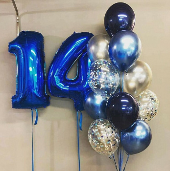 Готовый букет на 14 лет парню в синем цвете
