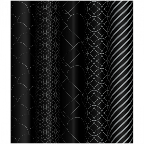 Упаковочная бумага глянц. 70*100см, MESHU "Pattern on black", 80г/м2, ассорти 5 дизайнов MS_53487
