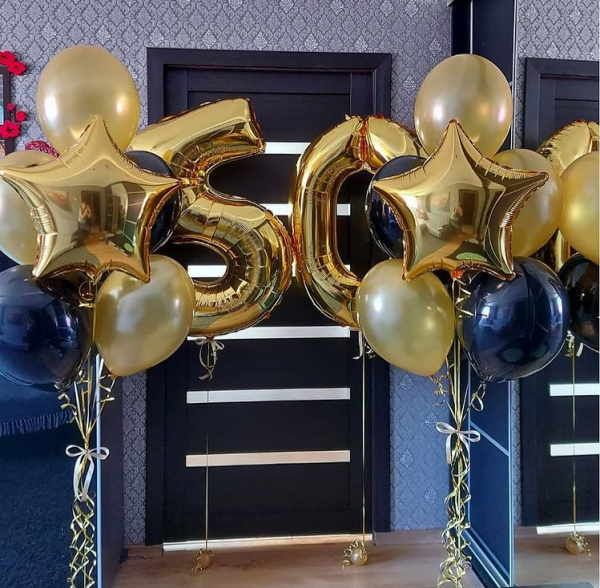 Композиция в золотом и синем цвете на 50 лет
