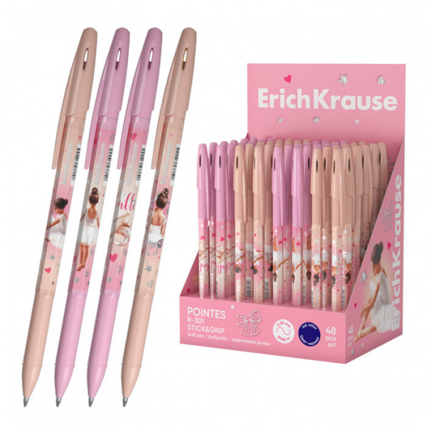 Ручка шариковая ErichKrause R-301 Stick&Grip Pointes 0.7, цвет чернил синий (в коробке-дисплее по 48