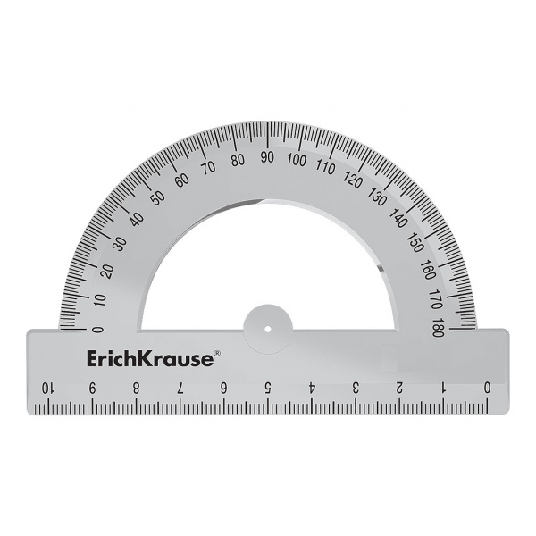 Транспортир пластиковый ErichKrause Clear, 180°/10см, прозрачный (в коробке-дисплее по 20 шт)