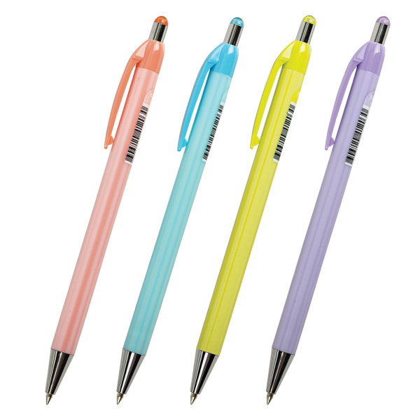 Ручка шариковая автоматическая BRAUBERG "Stripes Pastel", СИНЯЯ, корпус ассорти, пишущий узел 0,5 мм