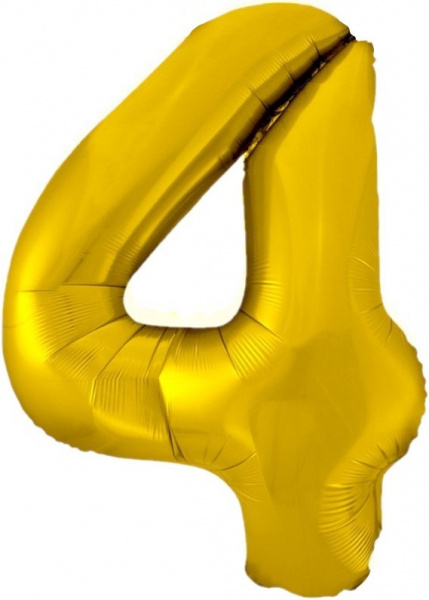 Шар (34''/86 см) Цифра, 4, Золото, 1 шт. в упак.