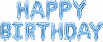 Набор шаров-букв из фольги (16''/41 см) Мини-Надпись "Happy Birthday", Голубой, 1 шт. в упак. 
Falali, КИТАЙ