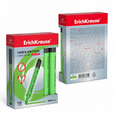 Текстмаркер ErichKrause® Visioline V-17, цвет чернил зеленый (в коробке по 12 шт.)