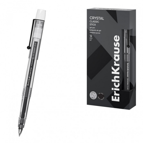 Ручка гелевая ErichKrause Crystal Stick Classic 0.5, цвет чернил черный (в коробке по 12 шт.)