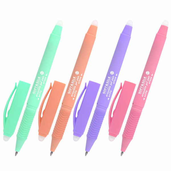 Ручка стираемая гелевая с грипом BRAUBERG SOFT&SILK PASTEL, СИНЯЯ, корпус ассорти, узел 0,7 мм, 1439