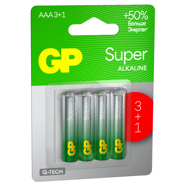 Батарейка GP Super G-Tech AAA (LR03) 24A алкалиновая, BC4 (промо 3+1) GP 24AA213/1-2CRSBC4