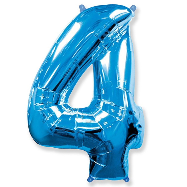 Шар (40''/102 см) Цифра, 4, Синий, 1 шт. в уп.