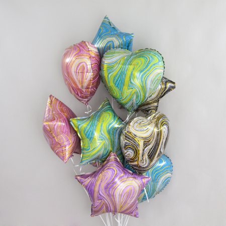 Шар (18''/46 см) Звезда, Мрамор, Золотая нить, Бирюзовый, Агат, 1 шт.