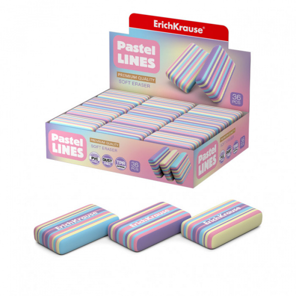 Ластик ErichKrause Pastel Lines (в коробке 36 шт.)