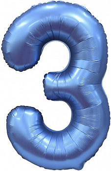 Шар (34''/86 см) Цифра, 3, Синий, Сатин, 1 шт. в уп.