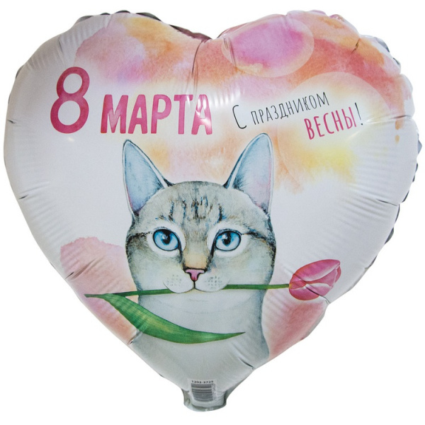 К 18" РУС 8 МАРТА Кот с тюльпаном