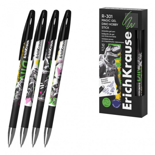 Ручка гелевая сo стираемыми чернилами ErichKrause R-301 Magic Gel Stick Dino Hobby 0.5, цвет чернил 