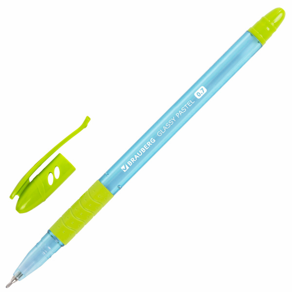 Ручка шариковая масляная с грипом BRAUBERG GLASSY PASTEL MIX, СИНЯЯ, корпус ассорти, линия 0,35 мм,1