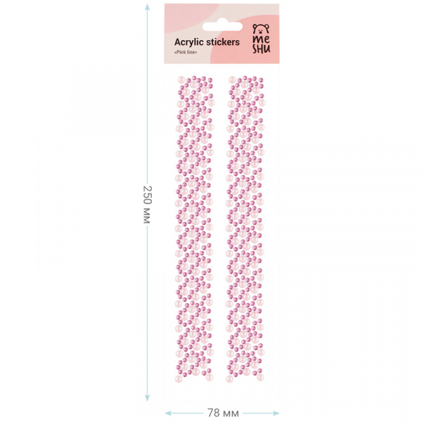 Наклейки акриловые MESHU "Pink line", 25*7,8см, стразы, 500 наклеек, инд. уп., европодвес MS_36652