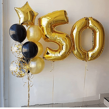 Набор воздушных шаров «Цифры 50 золотые и фонтан со звездой»