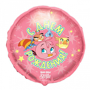 K Круг РУС-53 С Днем Рождения Angry Birds Stella розовый 18"/45см шар фольга