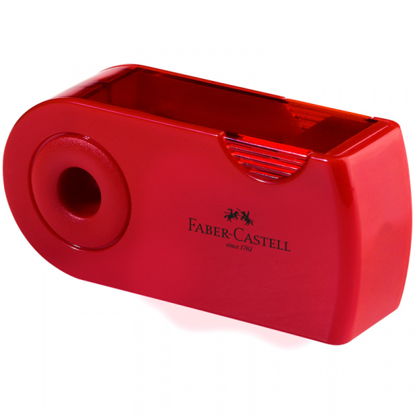 Точилка пластиковая Faber-Castell "Sleeve", 2 отверстия, контейнер, красная/синяя 182701