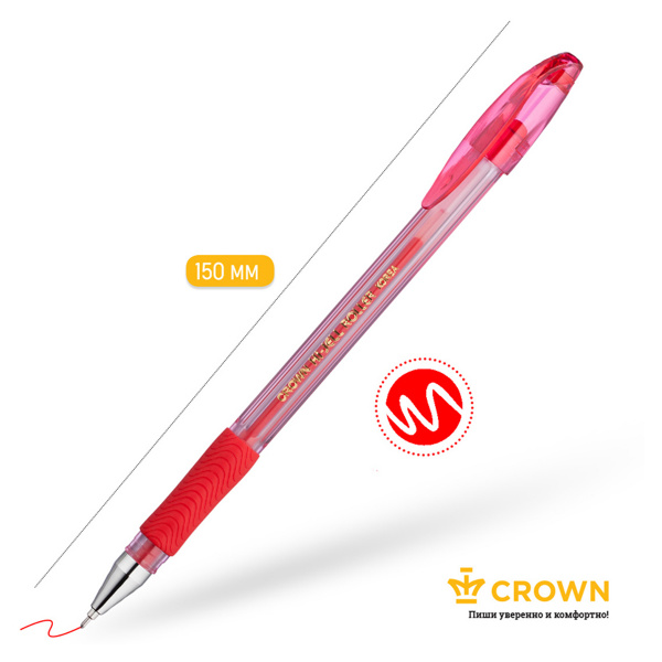 Ручка гелевая Crown "Hi-Jell Needle Grip" красная, 0,7мм, грип, игольчатый стержень, штрих-код HJR-5