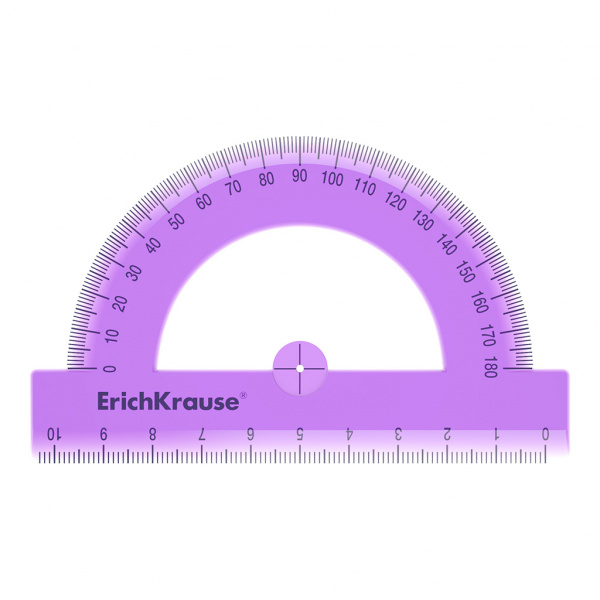 Транспортир пластиковый ErichKrause® Standard, 180°/10см, ассорти из 2 цветов, в коробке-дисплее