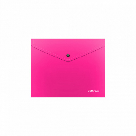 Папка-конверт на кнопке пластиковая  ErichKrause® Glossy Neon, полупрозрачная, Travel, ассорти (в па