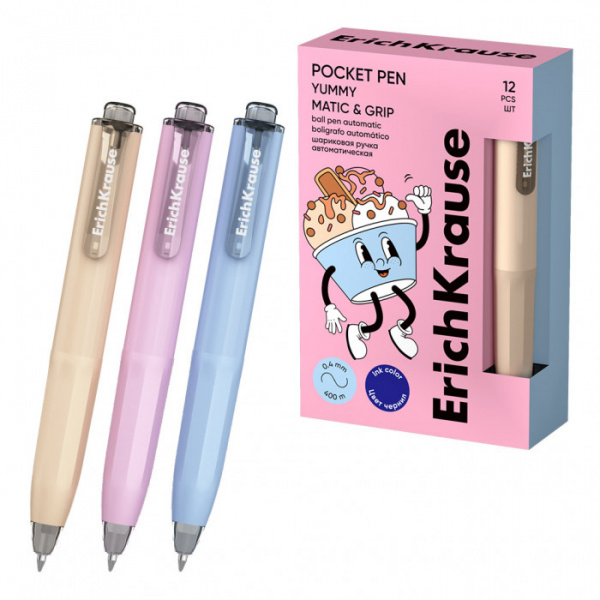 Ручка шариковая автоматическая ErichKrause Poсket Pen Matic&Grip Yummy 0.5, цвет чернил синий (в кор