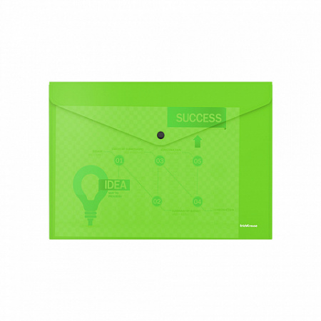 Папка-конверт на кнопке пластиковая  ErichKrause® Glossy Neon, полупрозрачная, Travel, ассорти (в па