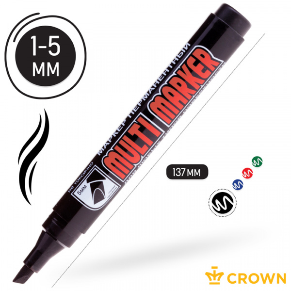 Маркер перманентный Crown "Multi Marker Chisel" черный, скошенный, 5мм CPM-800CH