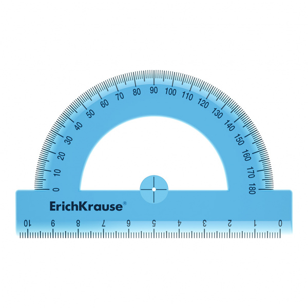 Транспортир пластиковый ErichKrause® Standard, 180°/10см, ассорти из 2 цветов, в коробке-дисплее