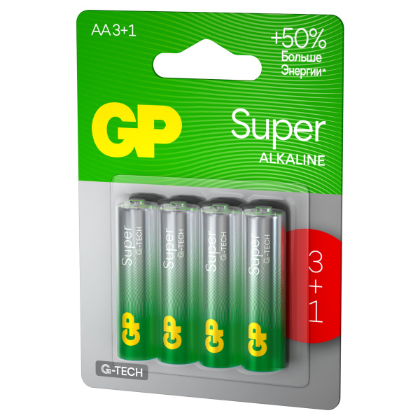 Батарейка GP Super G-Tech AA (LR6) 15A алкалиновая, BC4 (промо 3+1) GP 15AA213/1-2CRSBC4