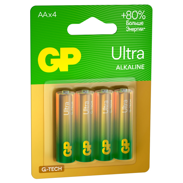 Батарейка GP Ultra G-Tech AA (LR6) 15AU алкалиновая, BC4 GP 15AUA21-2CRSBC4