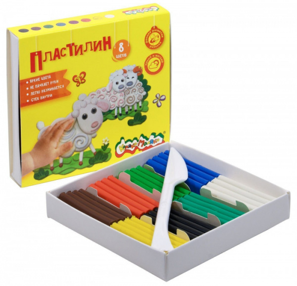 Пластилин Каляка-Маляка 8 цв. 120 г, со стеком, 3+