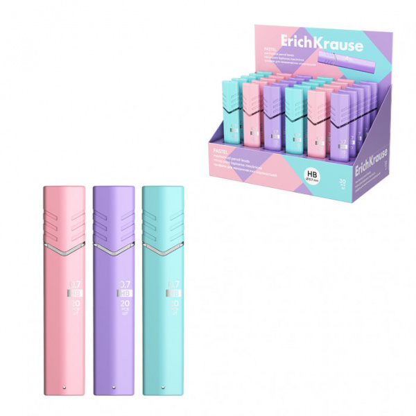 Грифели ErichKrause Pastel для механических карандашей 0.7 мм, HB (в футляре по 20 шт.)