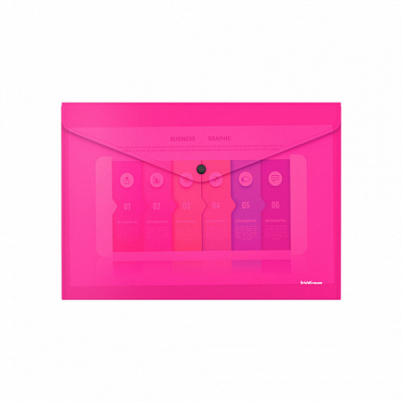 Папка-конверт на кнопке пластиковая  ErichKrause® Glossy Neon, полупрозрачная, Travel, ассорти (в па