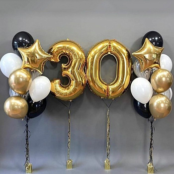 Шары на 30 лет черно-золотые