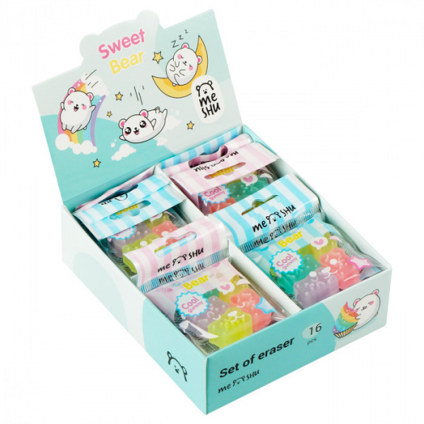 Набор ластиков MESHU "Candy Bear" 5шт., ПВХ, 20*15*9мм MS_52607