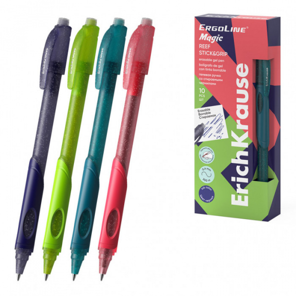 Ручка гелевая сo стираемыми чернилами ErichKrause ErgoLine® Magic Stick&Grip Reef 0.5, цвет чернил с