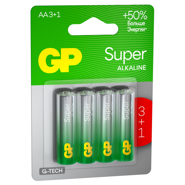 Батарейка GP Super G-Tech AA (LR6) 15A алкалиновая, BC4 (промо 3+1) GP 15AA213/1-2CRSBC4