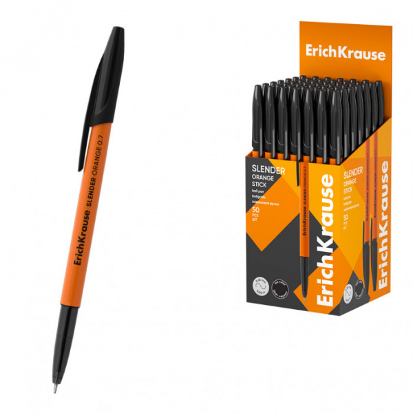 Ручка шариковая ErichKrause Slender® Stick Orange 0.7, Super Glide Technology, цвет чернил черный (в