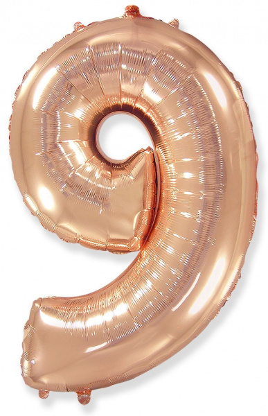 Шар (40''/102 см) Цифра, 9, Розовое Золото, 1 шт. в уп.