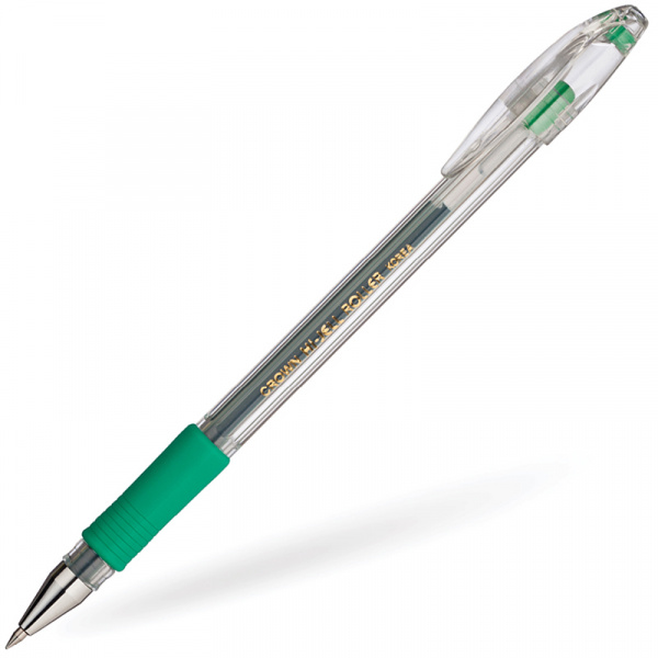 Ручка гелевая Crown "Hi-Jell Grip" зеленая, 0,5мм, грип HJR-500R