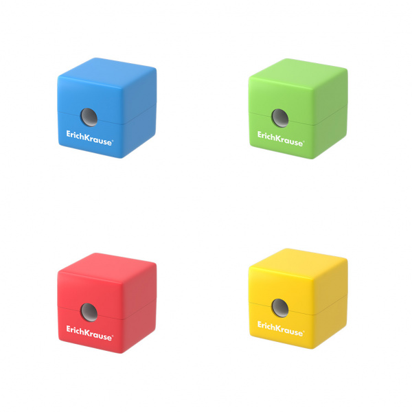 Пластиковая точилка ErichKrause® S-Cube с контейнером, цвет ассорти (в коробке по 24 шт.)