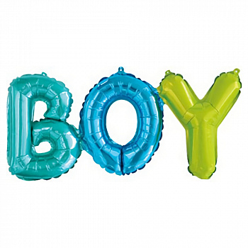 Шар (27''/69 см) Фигура, Надпись "Boy", Разноцветный, 1 шт.