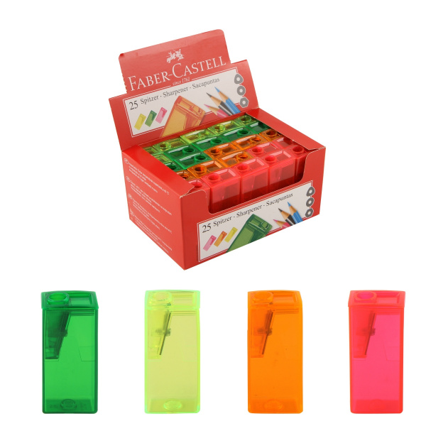 Точилка пластиковая Faber-Castell 1 отверстие, контейнер, ассорти, флуоресцентные цвета 581525